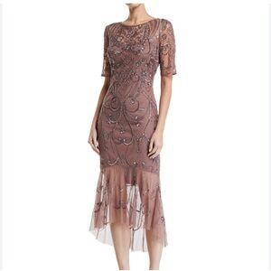 Aidan Mattox 8 Illusion Beaded Dress Dull Purple Sequin Embellished Midi Dress